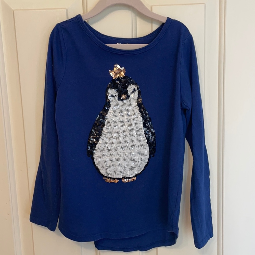The Children’s Place long sleeve tunic top with sequin penguin size 7/8 guc